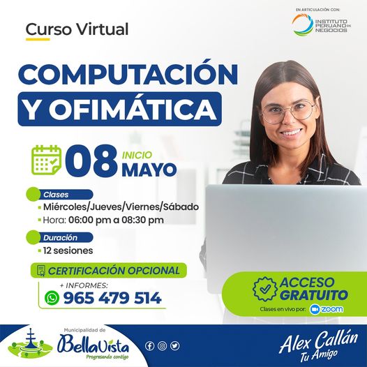 Bellavista ofrece clase gratis en Computación e Ofimática.|Clases de computación gratis en Bellavista.|