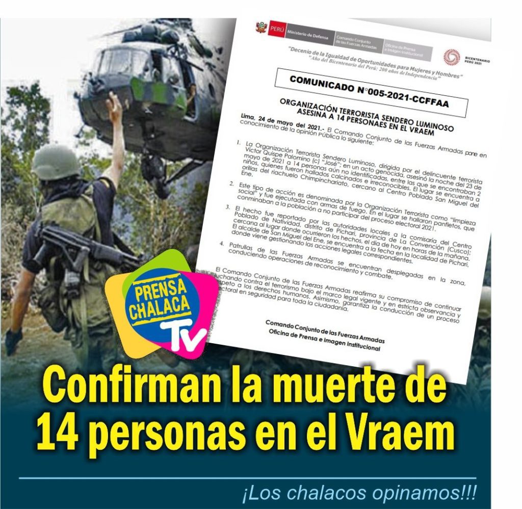 Confirman la muerte de 14 personas en el Vraem