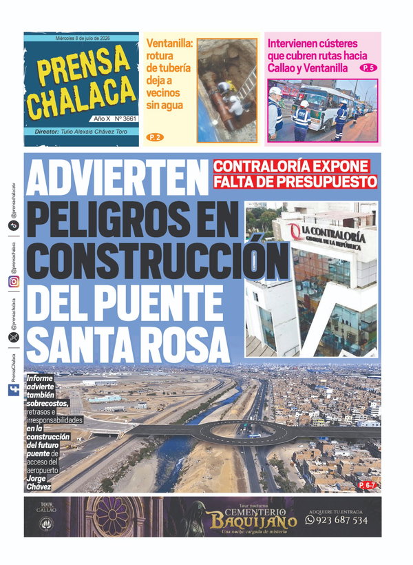 Portada de Advierten peligros en construcción del puente Santa Rosa, 8 de junio 2026