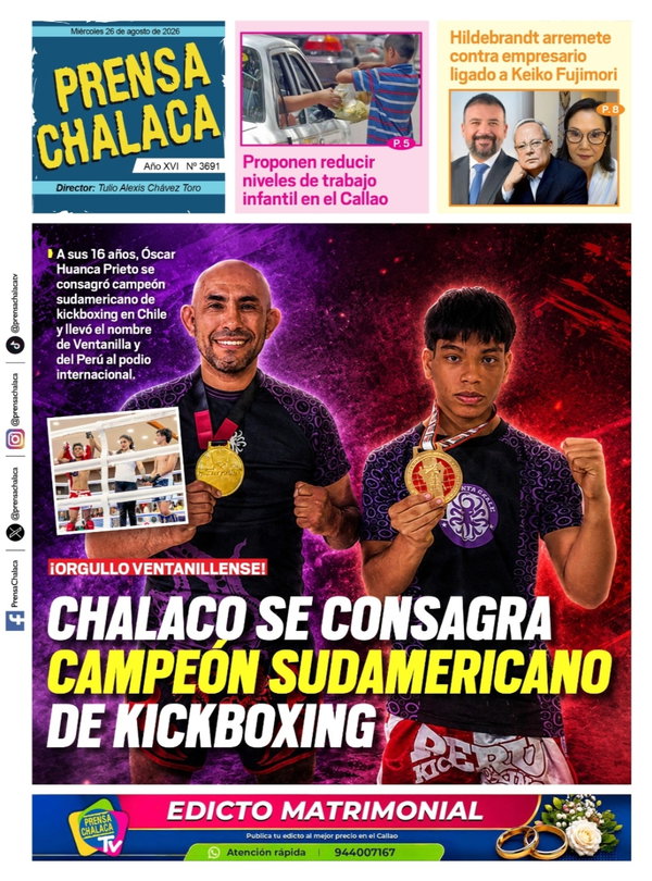 Portada de Chalaco se consagra campeón sudamericano de Kickboxing, 26 de agosto de 2026