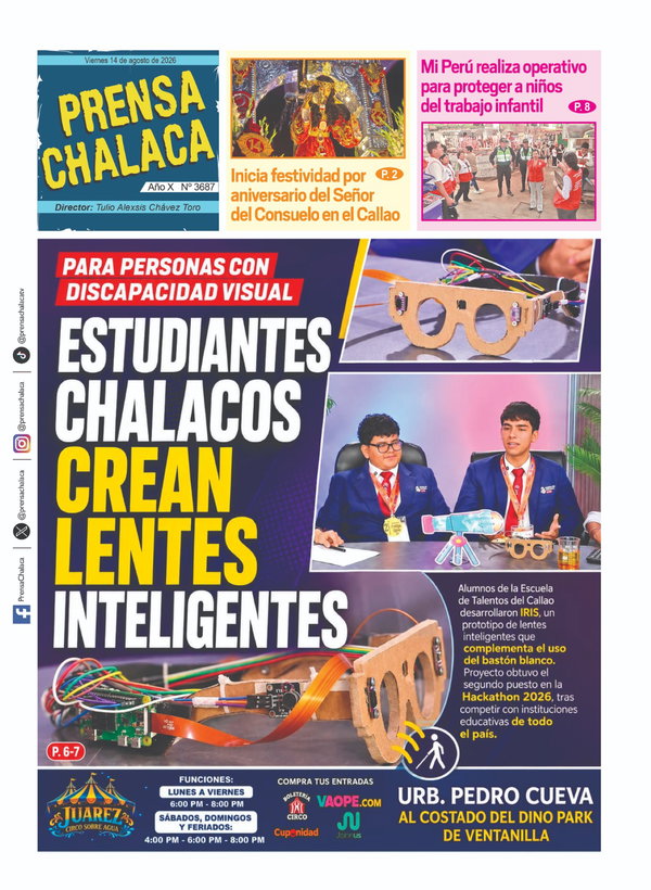 Portada de Estudiantes chalacos crean lentes inteligentes, 14 de agosto 2026