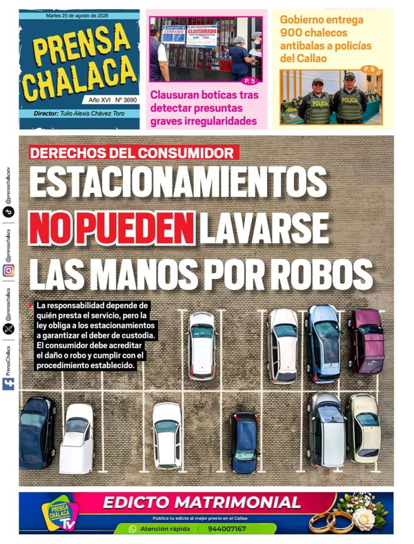 Portada de Estacionamientos no pueden lavarse las manos por robos, 25 de agosto 2026