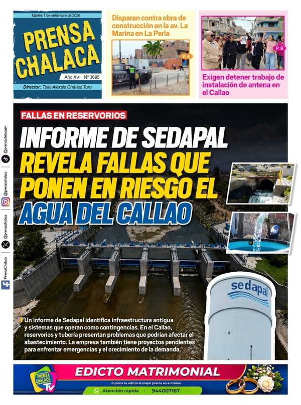 Portada de Informe de Sedapal revela fallas que ponen en riesgo al agua del Callao, 01 de septiembre 2026