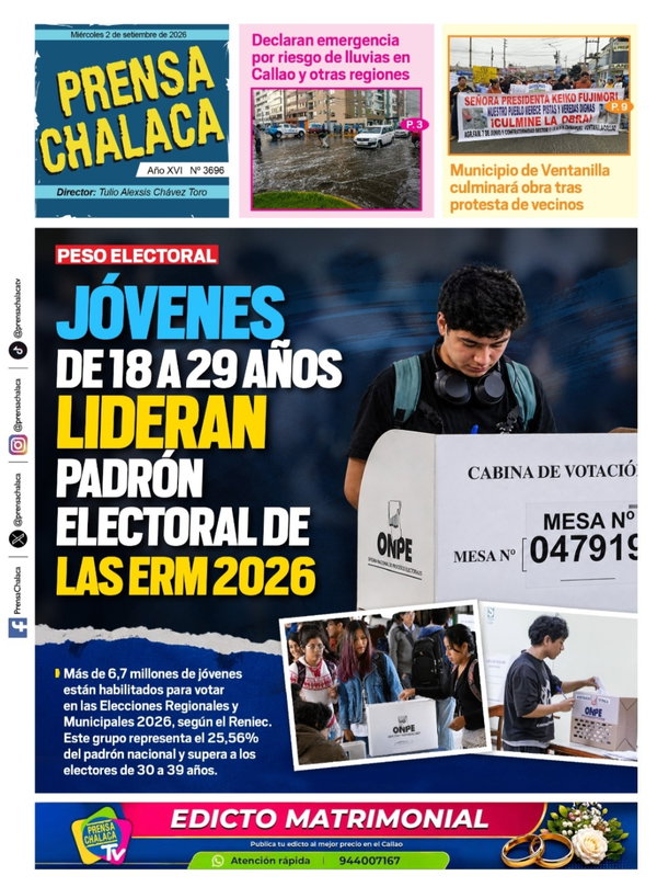 Portada de Jóvenes de 18 a 29 años lideran padrón electoral de las ERM 2026, 2 de septiembre 2026