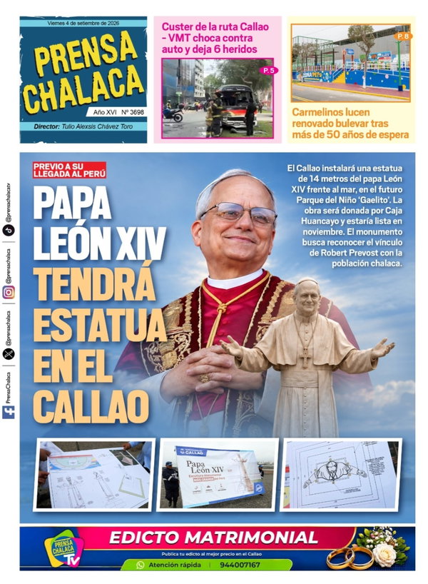 Portada de Papa León XIV tendrá estatua en el Callao, 4 de septiembre 2026