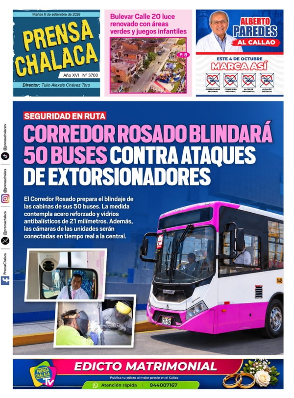 Portada de Corredor rosado brindará 50 buses contra ataques de extorsionadores, 8 de septiembre 2026
