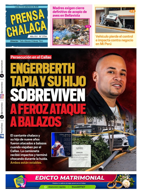 Portada de Engerberth Tapia y su hijo sobreviven a feroz ataque a balazos, 14 de septiembre 2026
