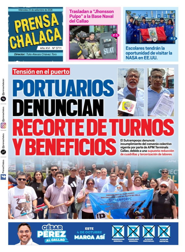 Portada de Portuarios denuncian recorte de turnos y beneficios, 23 de septiembre 2026