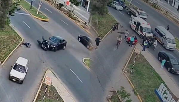 Bellavista: cámaras captan choque entre auto y motocicleta en la avenida Colonial